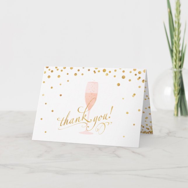 Tarjeta Elegante Confetti de Oro y Champagne Gracias (Anverso)