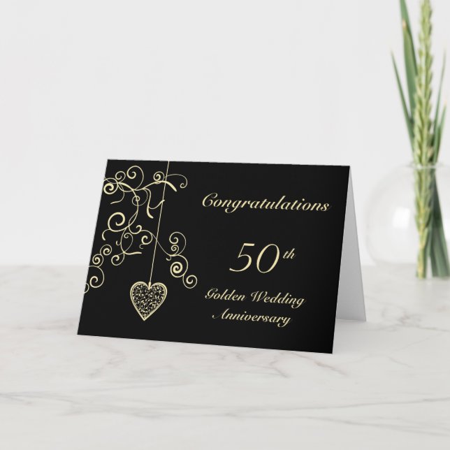 Tarjeta Elegante Corazón Bodas de Oro (Anverso)