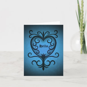 Tarjeta Elegante corazón gótico victoriano en azul Hola