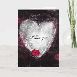 Tarjeta Elegante corazón negro y rosas "Te amo"