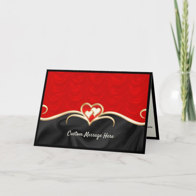 Tarjeta Elegante Corazón Romántico Rojo y Oro Negro (Anverso)