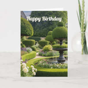 Tarjeta Elegante Country Garden Topiary Fountain Cumpleaño