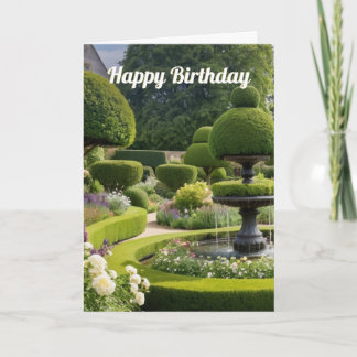 Tarjeta Elegante Country Garden Topiary Fountain Cumpleaño