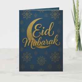 Tarjeta Elegante Creciente Oro Moon Eid Mubarak Saludo