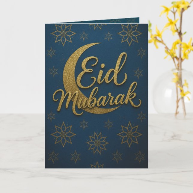 Tarjeta Elegante Creciente Oro Moon Eid Mubarak Saludo (flor amarilla)