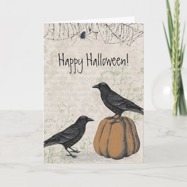 Tarjeta Elegante Crow Happy Halloween (Anverso)