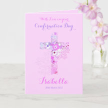 Elegante cruz floral de confirmación rosa