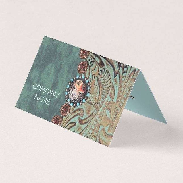Tarjeta elegante cuero de campo verde azulado de occidente (Anverso)