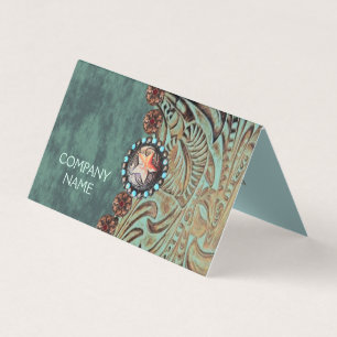 Tarjeta elegante cuero de campo verde azulado de occidente