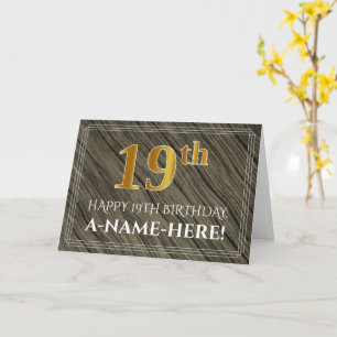 Tarjeta Elegante cumpleaños 19: Madera falsa, aspecto de o