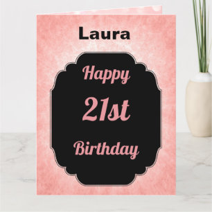 Tarjeta Elegante cumpleaños 21 rosa y negro