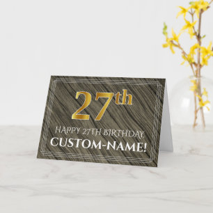 Tarjeta Elegante cumpleaños 27: Madera falsa, apariencia d