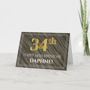 Tarjeta Elegante cumpleaños 34: Madera falsa, aspecto de o
