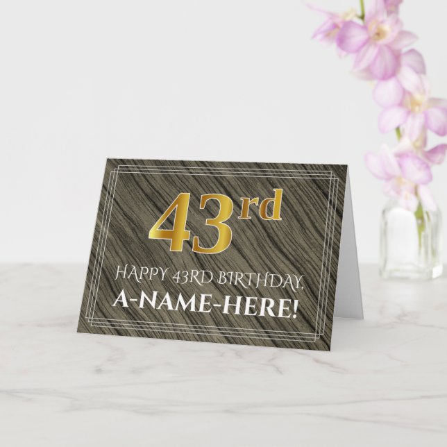 Tarjeta Elegante cumpleaños 43: madera falsa, apariencia d (Orquídea)