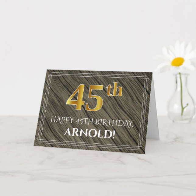 Tarjeta Elegante cumpleaños 45: Madera falsa, aspecto de o (Planta pequeña)