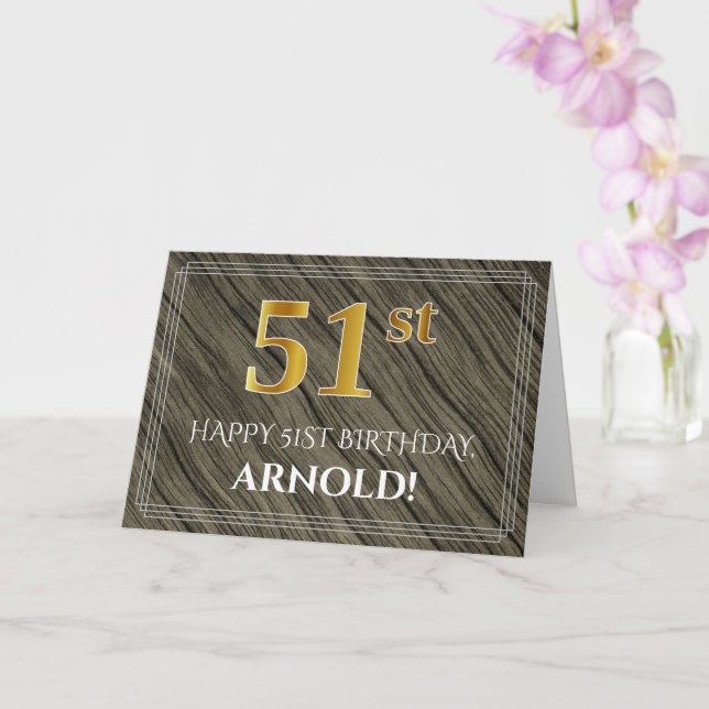 Tarjeta Elegante cumpleaños 51: Madera falsa, aspecto de o (Orquídea)