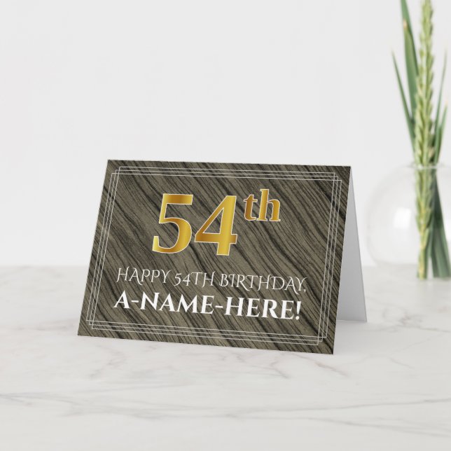 Tarjeta Elegante cumpleaños 54: Madera falsa, aspecto de o (Anverso)