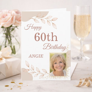 Tarjeta Elegante Cumpleaños 60 Foto Rosa Polvo Oro
