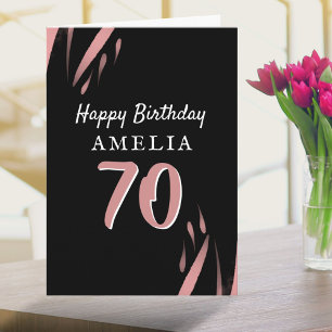 Tarjeta Elegante Cumpleaños 70 Rosa Negro Acuarela Feliz C