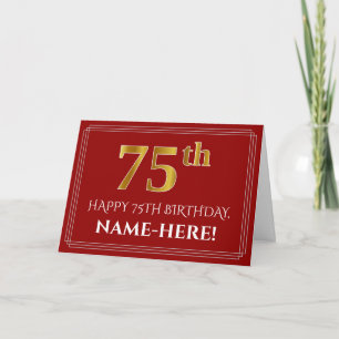Tarjeta Elegante Cumpleaños "75" con Estilo Falso Dorado, 