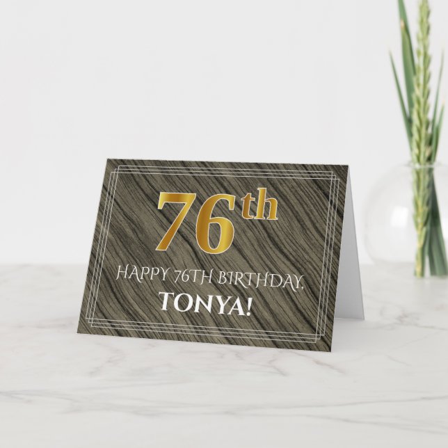 Tarjeta Elegante cumpleaños 76: Madera falsa, apariencia d (Anverso)