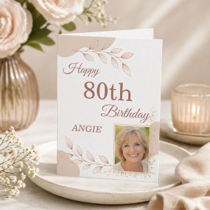 Tarjeta Elegante Cumpleaños 80 Foto Oro Rosa Polvoriento
