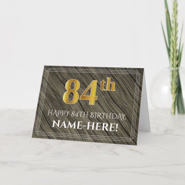 Tarjeta Elegante cumpleaños 84: Madera falsa, apariencia d (Anverso)
