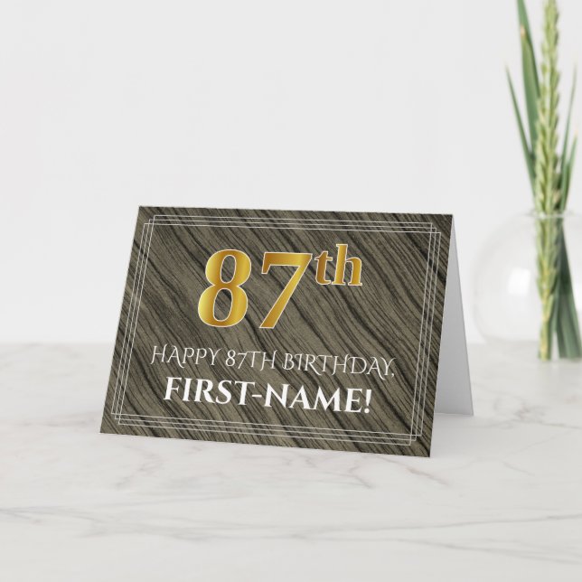Tarjeta Elegante cumpleaños 87: madera falsa, apariencia d (Anverso)