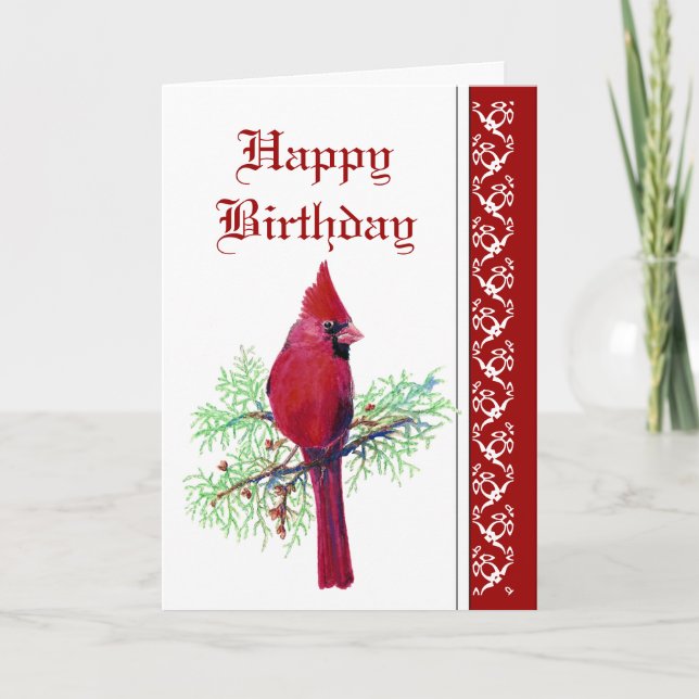 Tarjeta Elegante cumpleaños, cardenal, pájaro, naturaleza (Anverso)
