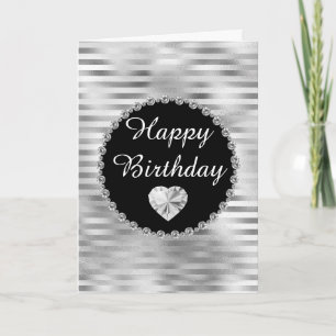 Tarjeta Elegante Cumpleaños con Borde de Diamante Negro y 