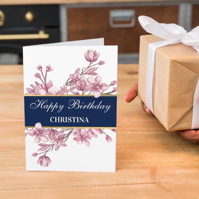 Tarjeta Elegante cumpleaños con flores de cerezo (Subido por el creador)