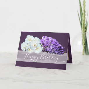 Tarjeta Elegante Cumpleaños de Wisteria Morada y Rosas Bla