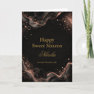 Tarjeta Elegante Cumpleaños Dieciséis con Alcohol Negro y 
