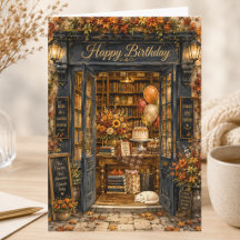 Elegante cumpleaños en librería de cuentos de otoñ