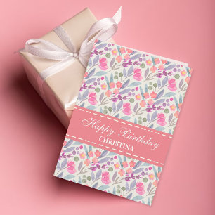 Tarjeta Elegante cumpleaños feliz con flores
