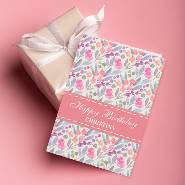 Tarjeta Elegante cumpleaños feliz con flores (Subido por el creador)