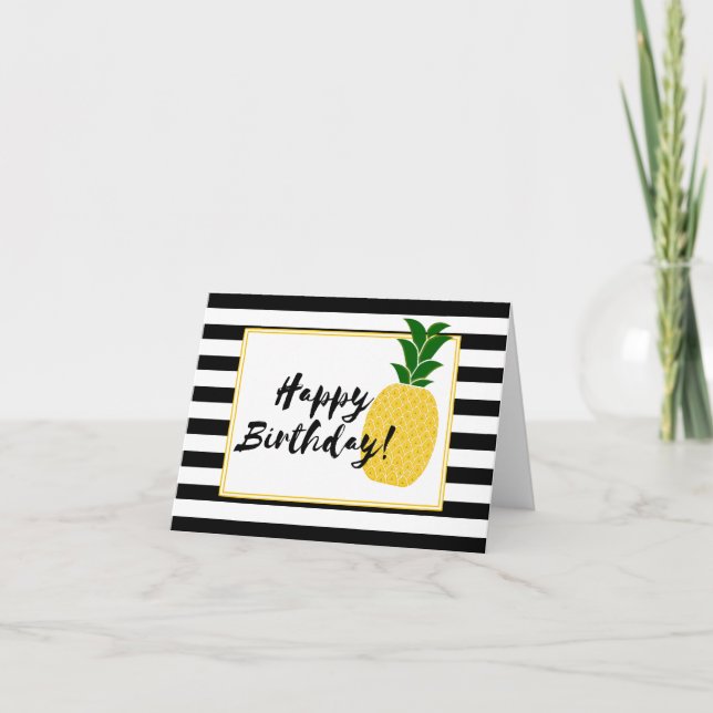 Tarjeta Elegante cumpleaños feliz de piña amarilla (Anverso)
