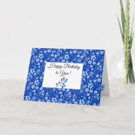 Tarjeta Elegante Cumpleaños Feliz Hojas Tropicales Azul Co