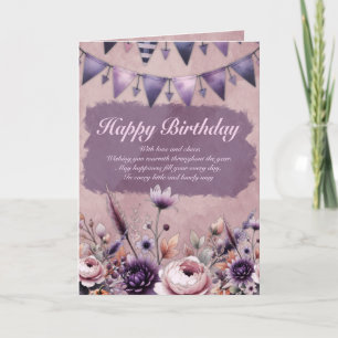 Tarjeta Elegante cumpleaños floral de invierno doblado
