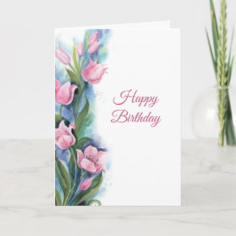 Tarjeta Elegante cumpleaños floral de tulipanes rosados