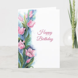 Tarjeta Elegante cumpleaños floral de tulipanes rosados