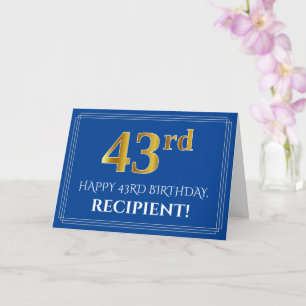 Tarjeta Elegante Cumpleaños número 43 con nombre (Azul) co