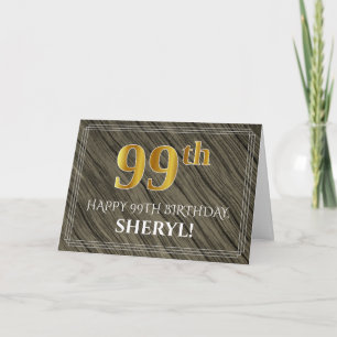 Tarjeta Elegante cumpleaños número 99: aspecto de madera f