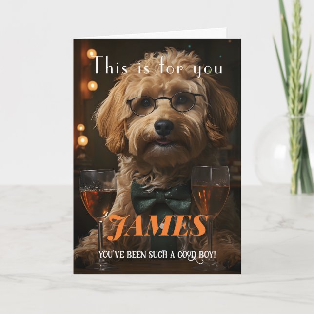 Tarjeta Elegante Cumpleaños Padre Cachorro Feliz (Anverso)