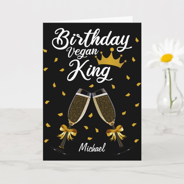 Tarjeta Elegante cumpleaños Vegan King Gold y Black (Planta pequeña)