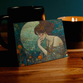 Tarjeta Elegante dama de Art Nouveau a la luz de la luna