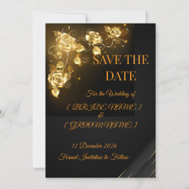 Tarjeta elegante de anuncio de boda en negro y dor