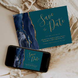 Tarjeta elegante de aviso de fecha de boda azul ma