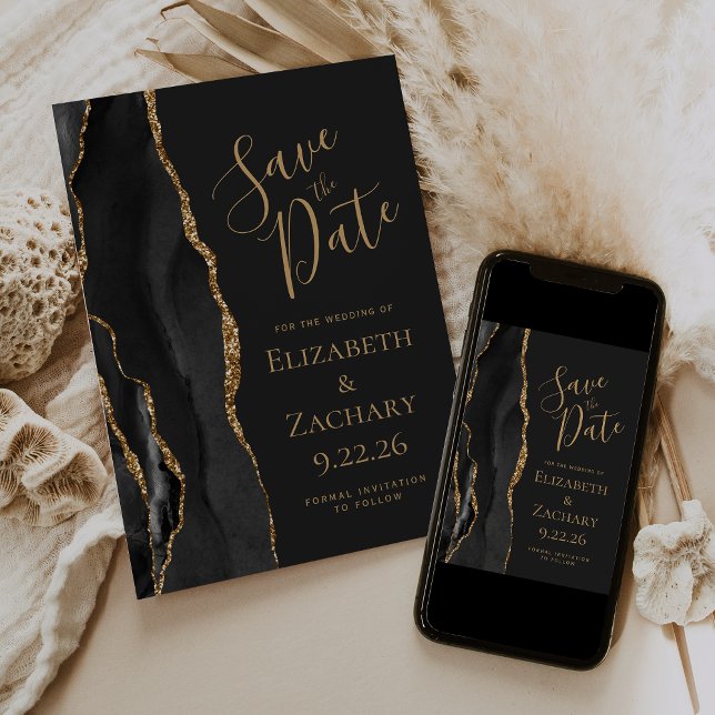 Tarjeta elegante de aviso de fecha de boda en ágat (Subido por el creador)