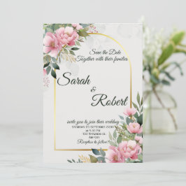 Tarjeta elegante de Blush Peony Floral para guarda